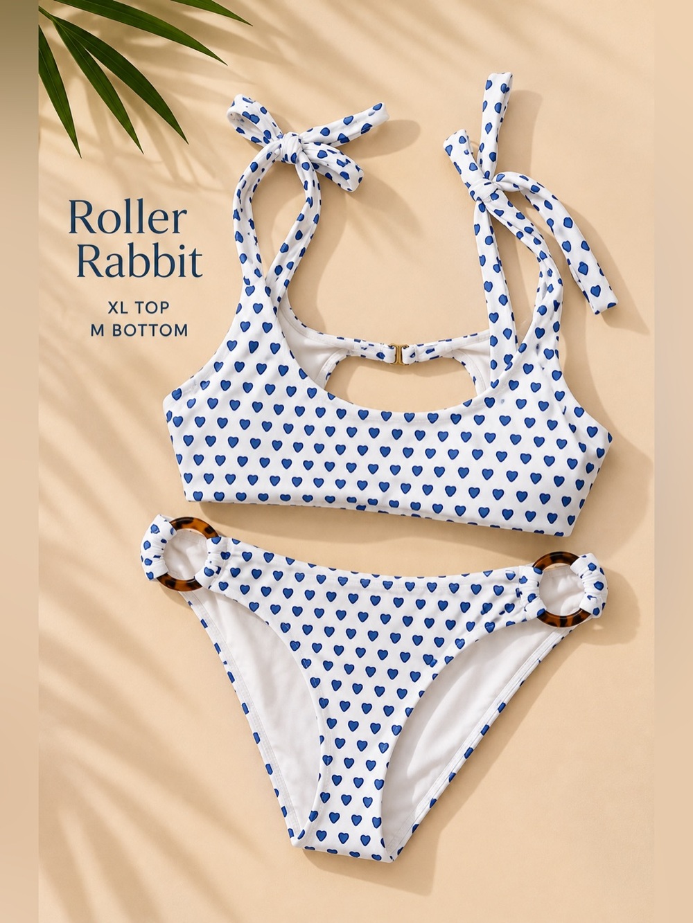 Roller Rabbit Blue Heart Bikini Set XL Top Medium Bottom